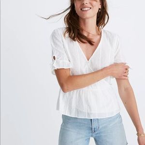Madewell Tie-Sleeve Wrap Top in Swiss Dot